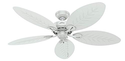 Hunter 54 inch Outdoor or Indoor Ceiling Fan No Light - White Ceiling Fan without Light, For Patio, Porch, Garage, or Living Room, Standard Mount, 5 Blades, Pull Chain - Bayview 50474, White