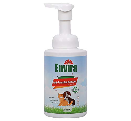 Envira Anti-Parasiten Schaum für Hunde & Katzen - Trockenwäsche gegen Zecken, Flöhe & Mücken - 350 ml mit Spender