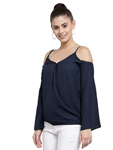 Image of Style Quotient Women Navy Blue Crepe Regular Top