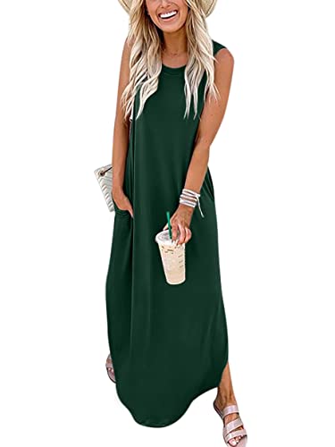 ANRABESS Women's Casual Loose Maxi Dress Sleeveless Slit Summer Beach Dress with Pockets