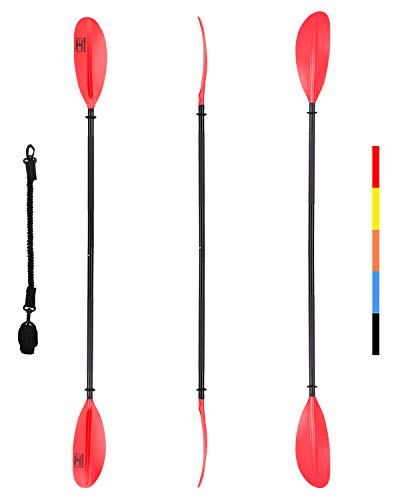 OCEANBROAD Kayak Paddle 230CM/90.5 Inches Alloy Shaft Kayaking Boating Oar with Paddle Leash