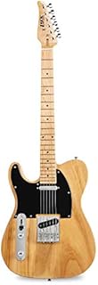 LyxPro 39” Electric Telecaster Left Hand Guitar | Full-Size Paulownia Wood Body, 3-Ply Pickguard, C-Shape Neck, Ashtray Bridge, Gear Tuners, 3-Way Switch & Volume/Tone Controls | 2 Picks - Natural