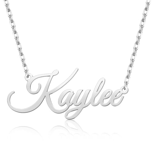 Custom Name Necklace Personalized 18K Gold Plated or Sterling Silver Name Necklace with Heart Customized Name Plate Necklace Pendant Jewelry Gifts for Women