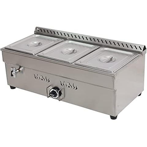 INTBUYING LP GAS Food Soup Warmer Stove Bain Marie Commercial Canteen Buffet Steam Heater Stainless Steel 12''x8.7''x4''Pan-3 Pan Cover