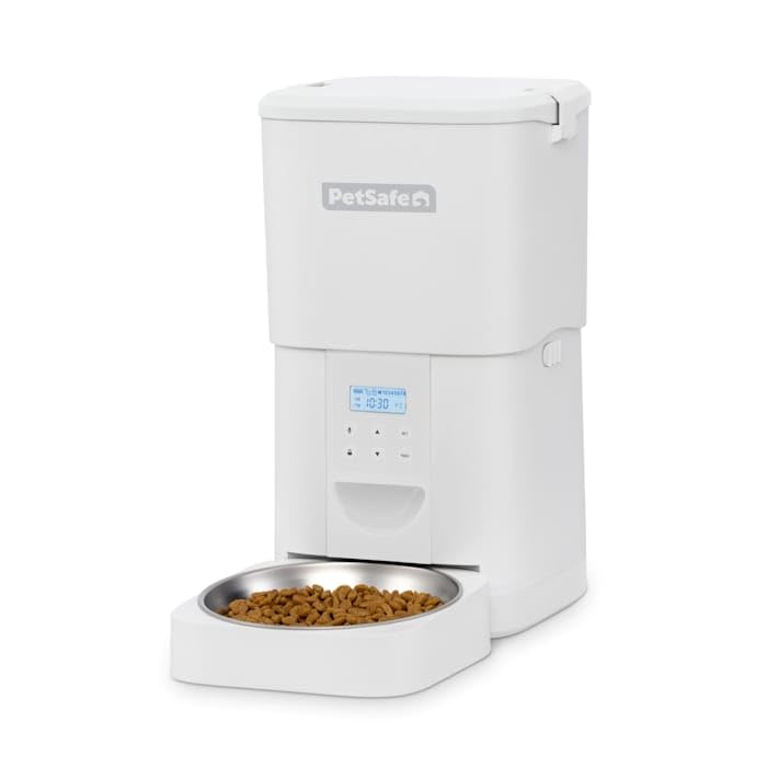 PetSafe Timed Cat and Small Dog Feeder with Portion Control FlexFeed Automatic Pet Feeder 8 Cups/2L White 4 lbs.