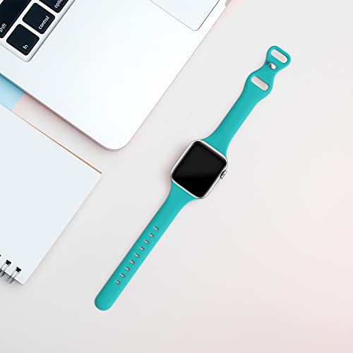 Image of Thin Slim Band Compatible with Apple Watch 38mm 40mm 41mm 42mm 44mm 45mm 46mm 49mm, Replacement Silicone Sport Strap for iWatch Series 11 /10 /9 /8 /7 /6 /5 /4 /3 /2 /1 Ultra SE Women Men, Teal