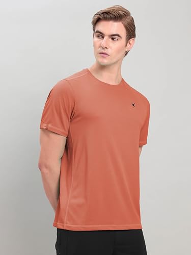 Image of TECHNOSPORT Men's Solid Slim Fit Round Neck T-Shirt TECHNOCOOL+ Half Sleeve Slip On Polyester for Gym Running Workout UPF50+ Anti Odour