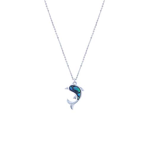 NTLX Genuine Abalone Shell Dolphin Pendant Necklace for Women Natural & Beautiful Delicate & Elegant Silver Plated Ocean Sea & Nature Jewelry Gift Box Included