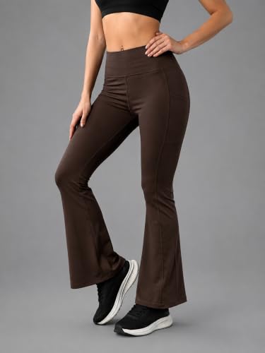 Image of CHKOKKO Gym Pants for Women Workout High Waist Flared Yoga Pants for Woman with Side Pocket Quick Dry Body Fit Stretchable Sports Leggings Trousers Activewear Lower