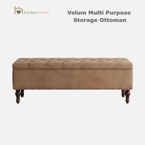 Image of Velum 3 Seater Sofa for Living Room & Office | Premium Fabric Upholstery | Solid Wood Frame | Comfortable Seating | 3 Years Warranty (Light Brown, Storage Ottoman)