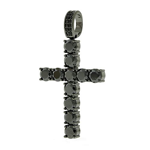 Men's Black Finish Round Cut Cubic Zirconia Cross Pendant with 1 Row Black Tennis Necklace Choker Chain 16-24 inches3