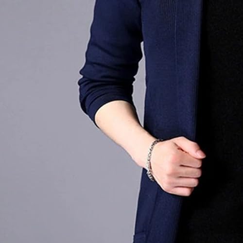 Suéter de punto trenzado para hombre abrigo largo acanalado casual 5