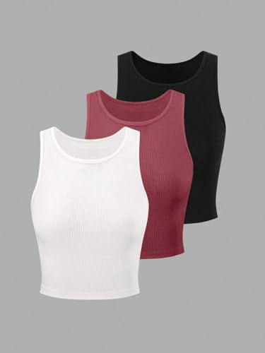 Image of KERI PERRY Tops for Women Crop Top for Women's Tank Activewear Tee Sports Western Casual Cotton Camisole Pack of 3 Combo