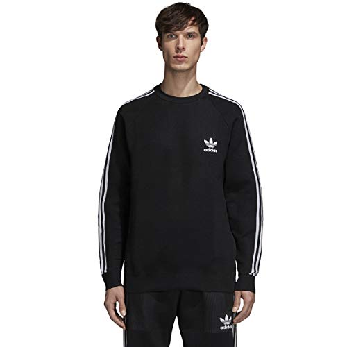 adidas Originals Men's Trefoil Warm-Up Crew Sweatshirt (Black/White Logo, Large)