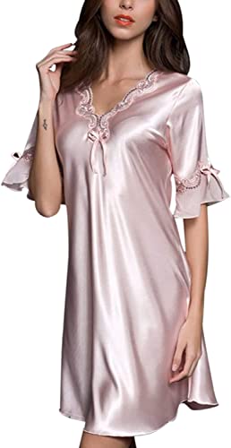 Chemise de nuit en satin de soie rose pour vos soirées cocooning col V