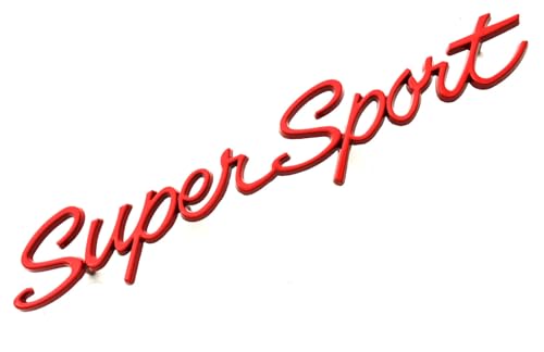 Image of 2Pcs Script Super Sport Emblems 3D Front Side Badge Nameplate Letter Compatible with Chevy Impala SS 1965 1966 (Red)