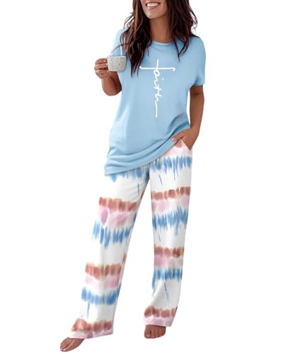 Image of CHICME Womens Pajamas Sets 2 Piece Short Sleeve Lounge Set Printed Loose Pants Pj Sets Loungewear Set
