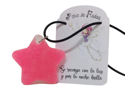 Polvo de hadas, colgante estrella que BRILLA en la oscuridad, collar para niñas y niños (Rosa)