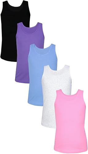 TupTam Unterhemden Mädchen Baumwoll Unterhemd 5er Pack Tank Top Ärmellos Kinder, Farbe: Rosa Lila Blau Schwarz Grau, Größe: 134-140