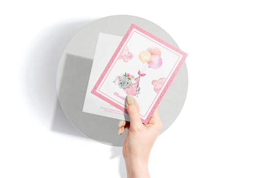Image of Twigs Paper Baby Girl Shower Thank You Cards, 12 Pink Elephant Note Cards