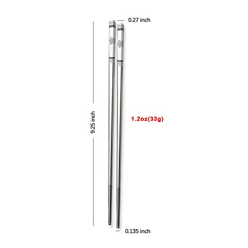 Chopsticks Reusable Metal Chopsticks 304 Stainless Steel Chopstick Set Square Non-Slip Dishwasher Safe Premium Quality Lightweight Reusable Chop Sticks Japanese Korean Laser Engraved 10 Pairs Gift Set #TOP6