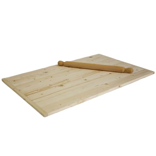 Marvin Spianatoia in Legno di Betulla Naturale Asse per Pasta Impastare e Stendere, Tagliere, Spessore 9mm, Con Gradino per Tavolo da Lavoro Realizzata in Italia (ASSE + MATTARELLO 65X40 cm)