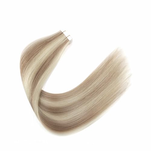 Image of Sixstarhair Seamless Tape In Hair Extensions Remy Human Hair Highlight Hair Extensions Color Swedish Blonde and Ash Blonde Piano Color For Beautiful Girl 50g /20 Pieces Pack [Color 20 /60 22inch]