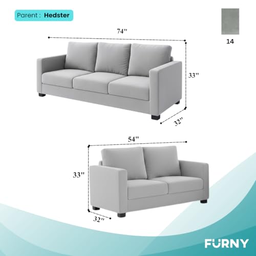Image of FURNY Haster 5 Seater Fabric 3+2 Sofa Set (Light Grey) Premium Velvet Finish | Ideal for Living Room