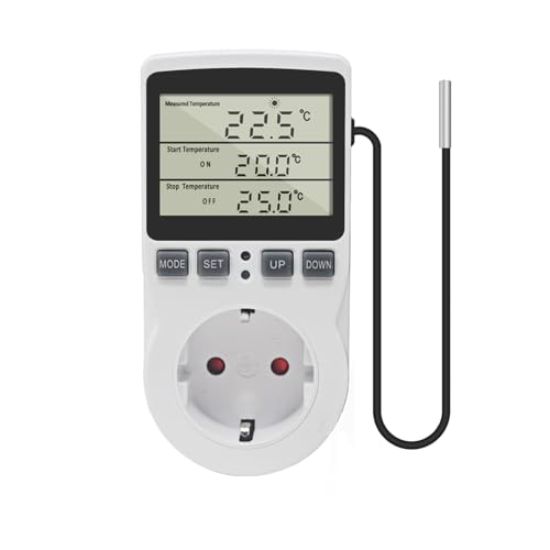 KETOTEK Temperaturregler Steckdose 230V mit Fühler Digital Thermostat Steckdose Heizung Kühlung Temperaturschalter für Gewächshaus Kühlschrank Weiß