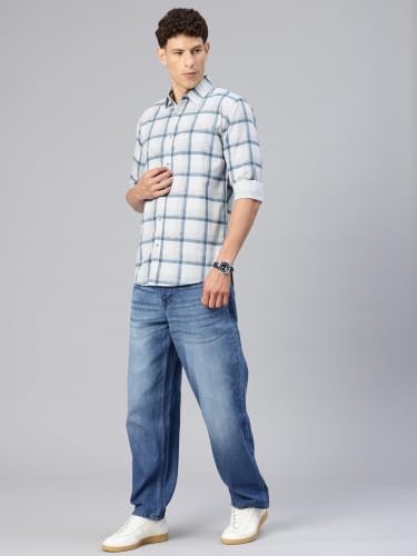 Image of Majestic Man Comfort Slim Fit Pure Cotton Checked Casual Shirt