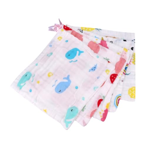 Hoement 5 Piezas Toallas de Algodón para Bebés Toallas Cuadradas Suaves y Absorbentes con Dibujos Infantiles para Recién Nacidos Multiusos y Transpirables
