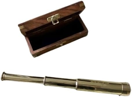 Antique Brass Telescope with Brown Wooden Box 8 Inch Nautical Observing Space Telescope for Unisex