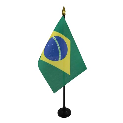AZ FLAG Bandera de Mesa de Brasil 15x10cm - BANDERINA de DESPACHO BRASILEÑA 10 x 15 cm Punta Dorada