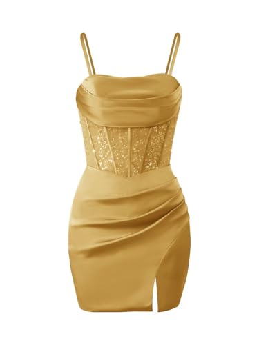 Verngo Satin Sparkly Sequin Homecoming Dresses for Teens Mermaid Mini Cocktail Party Prom Formal Dress