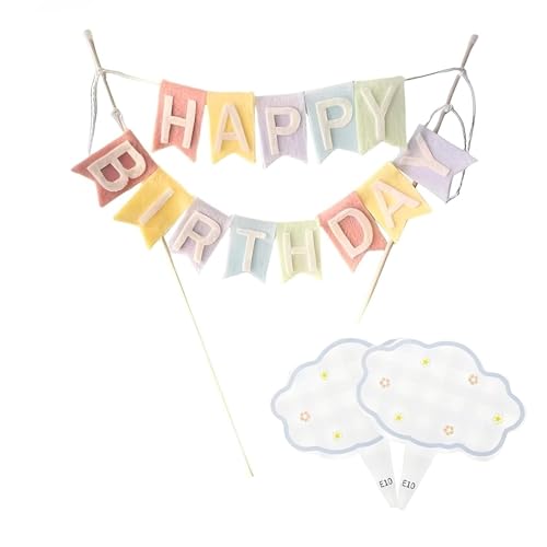 happy birthday decoracion decoración para Tarta Cumpleaños Feliz de Fieltro, Guirnalda 'Happy Birthday' para Tartas, Letras Adorno Fiestas de Cumpleaños