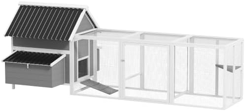 PawHut Gallinero para 7-10 Gallinas 283x133.5x112cm Gris