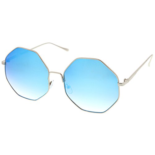 zeroUV Oversize Metal Frame Slim Temple Colored Mirror Lens Hexagon Sunglasses 63mm2