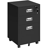 Yaheetech Rollcontainer Aktenschrank mit 3 Schubladen und Hängeregistratur Mobiler Büroschrank für Arbeitszimmer, Wohnzimmer, Büro Schwarz