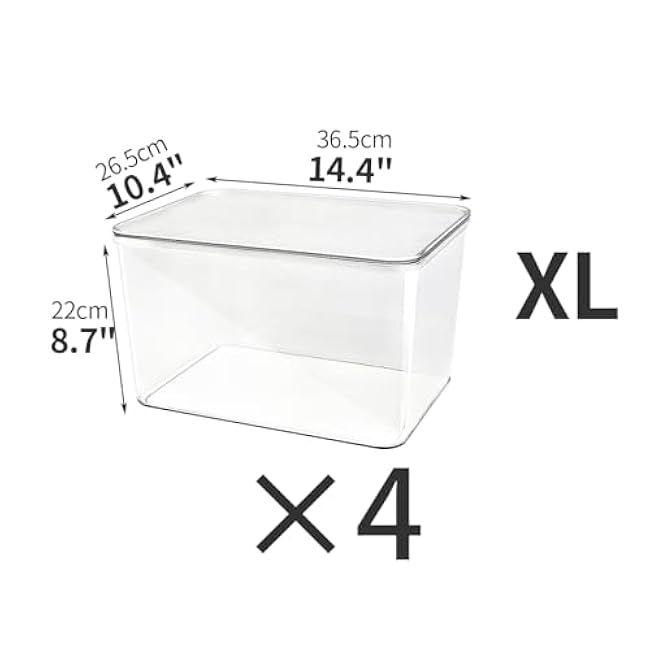 4-Piece Set,Plastic Storage Bin with Lid,Large Storage Containers,Stackable Lidded Storage Boxes for Cabinets, Clothes, Toys, Books (clear 4XL)