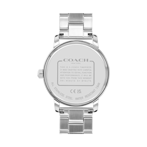 Image of Coach Grand Qtz Basic Women's Watch, Pink Round Dial, Khaki Band, Analog 14000088, Mahogany Calfskin & Khaki Fabric Material