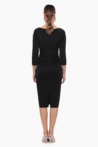 Image of Xscape Women's 3 /4 Sleeve V-Neck Side Ruched Midi Dress