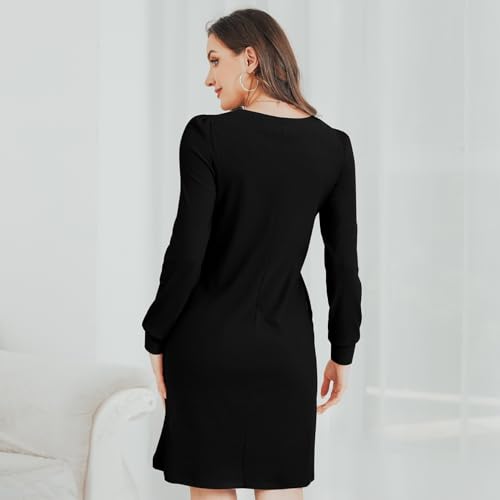 JOYSHAPER Women's Knit Dress with Long Puff Sleeves for Women Fall Dress Winter Dress Casual Long Tunic Dress with Pockets4