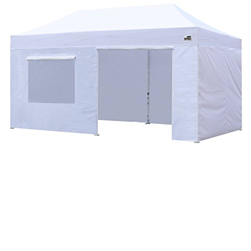 Eurmax USA Professional Pop up Canopy Wedding Party Tent Instant Outdoor Gazebo with Side Walls Aluminum Frame Commercial Grade Bonus Roller Bag(White)