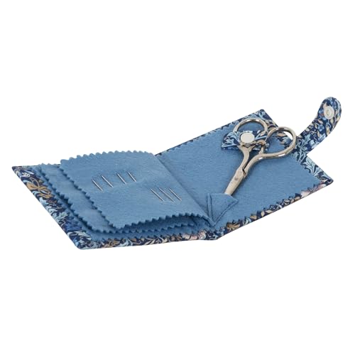 Hobby Gift Needle Case – Cotton Fabric with Woodblock Floral Print, Popper Fastening, Felt Pages, Includes Needles, Pins & Scissors Compact Sewing Kit for Craft and Sewing 9.5x9cm