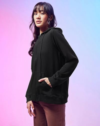 Image of Casual Black Zipper Hoodie for Women's