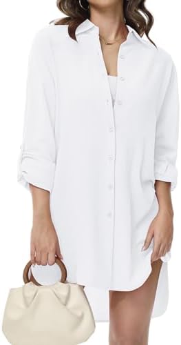 Tanmolo Damen Bluse Langarm Hemdbluse Lässige Longbluse | V-Ausschnitt, Langarmshirt, Knopfleiste, Krempelärmel, Lässiges Longshirt, Ideal zu Leggings