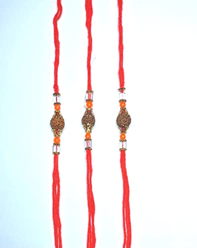 Pack de 3 pulseras Rakhi de Rudraksha central y cuentas para Rakshabandhan tradicional
