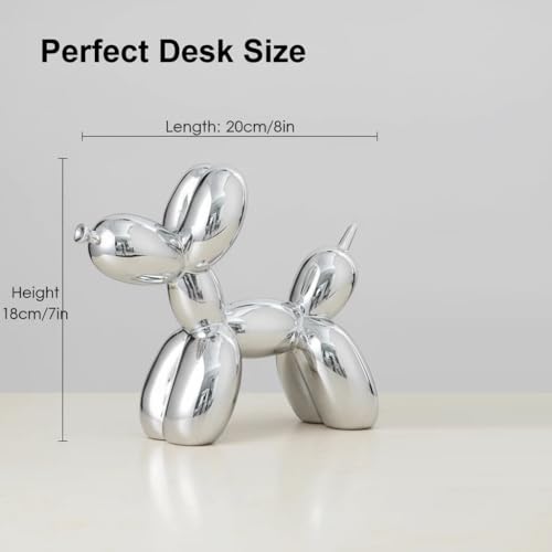 YOYUMI Galvanisiert Ballon Hund Skulptur, Luxus Ornament, Harzstatue für Wohnzimmer Schlafzimmer Bürodekor, Hochglanz Finish Dekorative Statuen, Silber, 18 x 20 x 9 cm