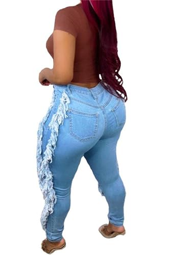 Women's High Waisted Fringe Ripped Jeans Tassels Distressed Denim Pants Destroyed Mid High Waist Denim Pants Trousers2