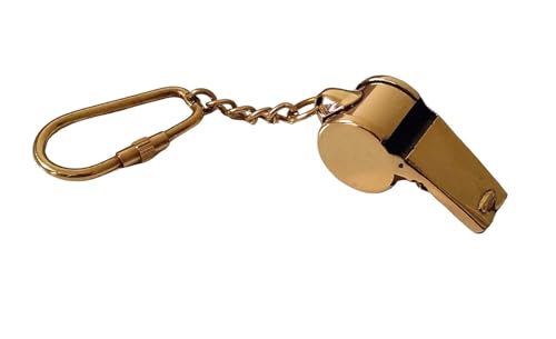 Gold Antique Metal Security Guard Whistle Brass Keychain